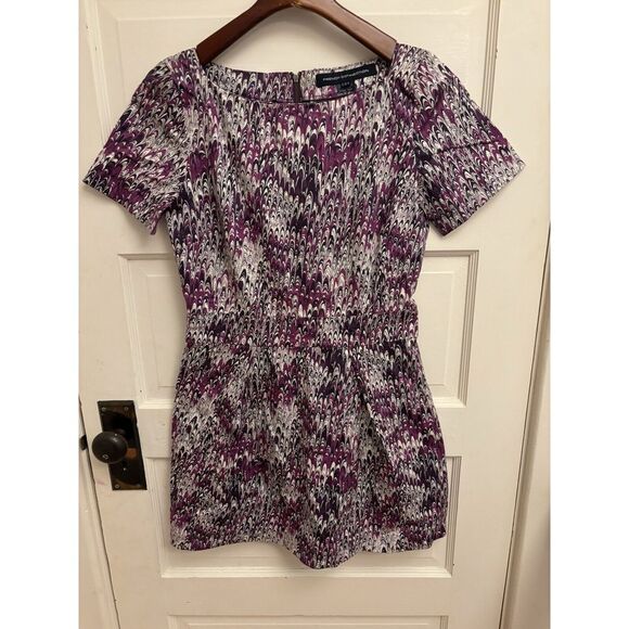 French Connection Purple Patterned Cotton Blend Mini Dress‎ Pockets Size 8 - Picture 1 of 6